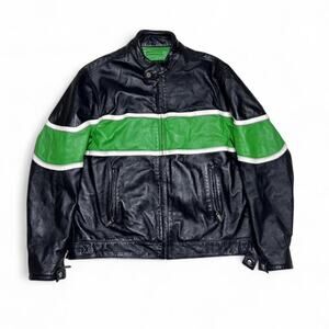 Wilsons M. Julian Vintage Y2k Black Green Leather Motorcycle Moto Jacket XL
